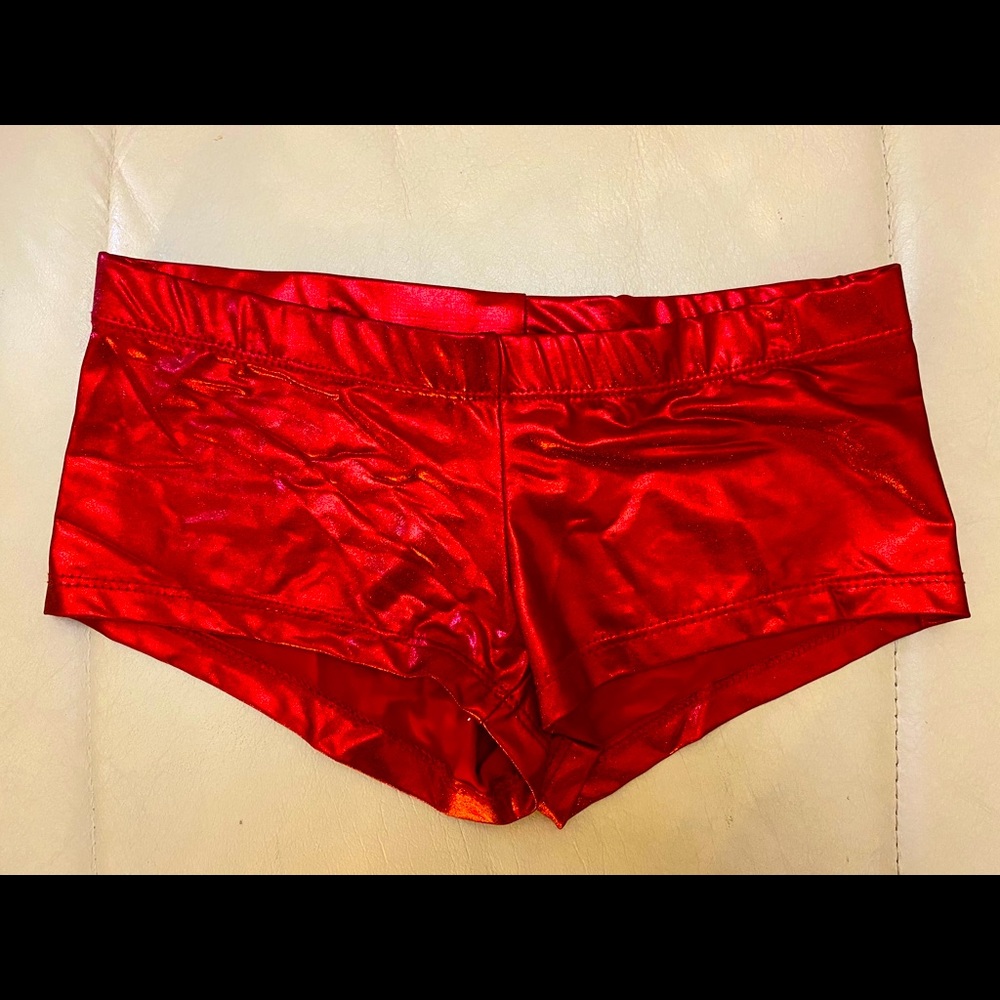 Red metallic spandex shorts made in USA 🇺🇸